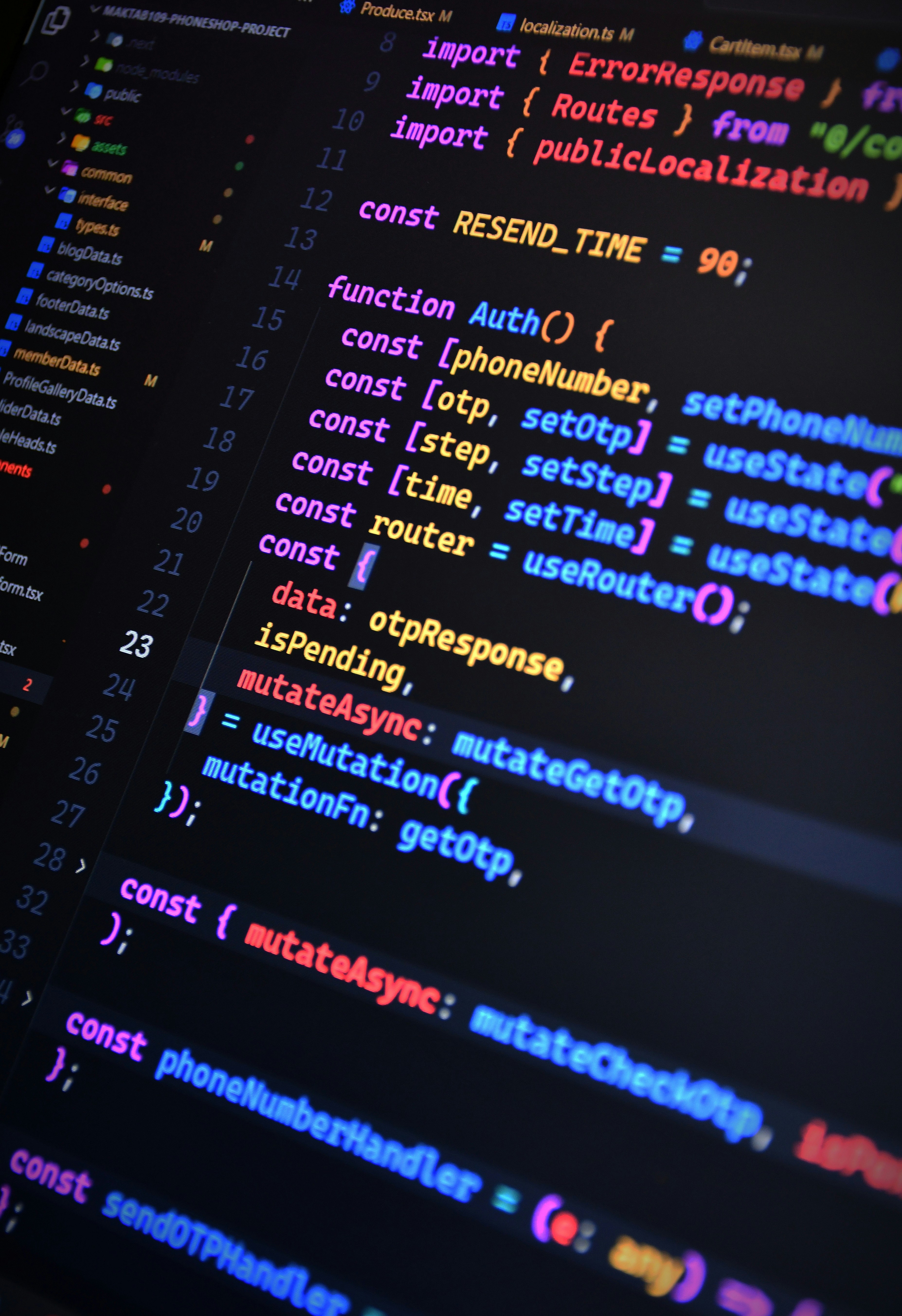 Colorful code on a dark background
